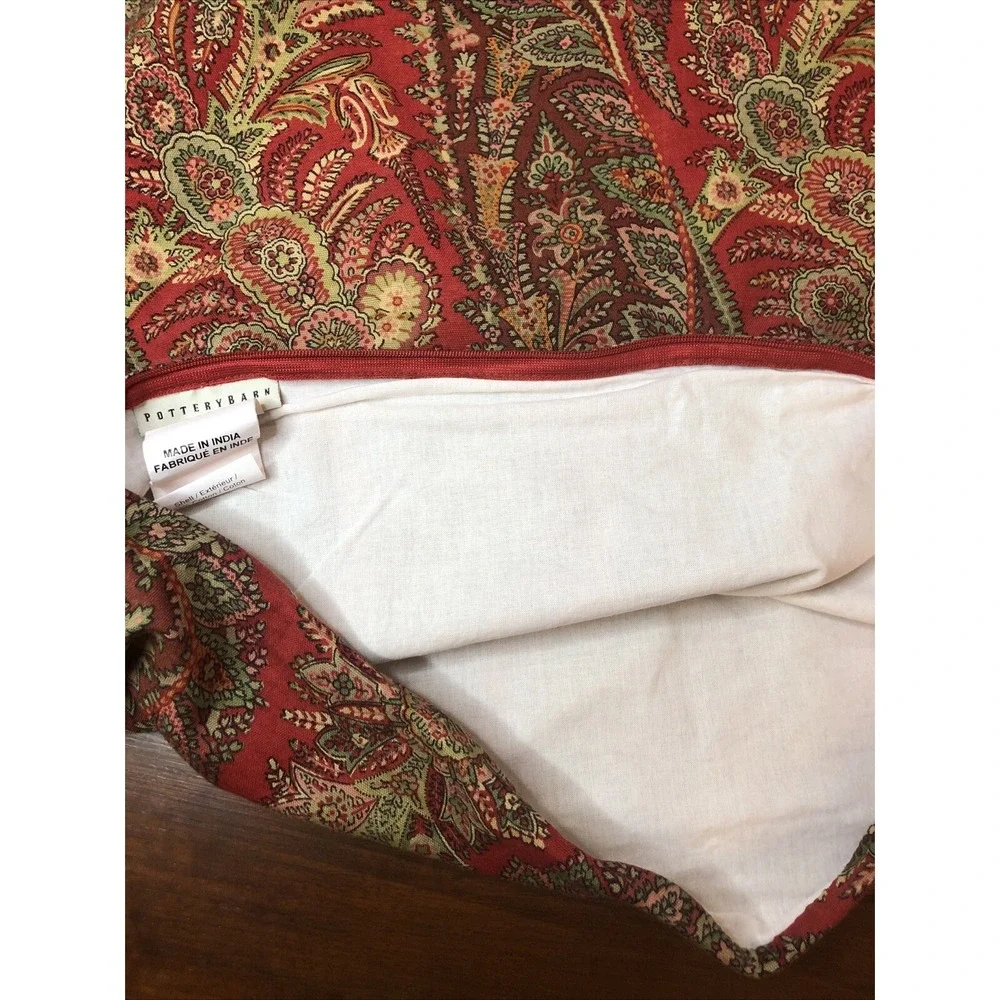 Pottery Barn Red/Green Paisley Cotton/Linen Pillow Cover Sham 24